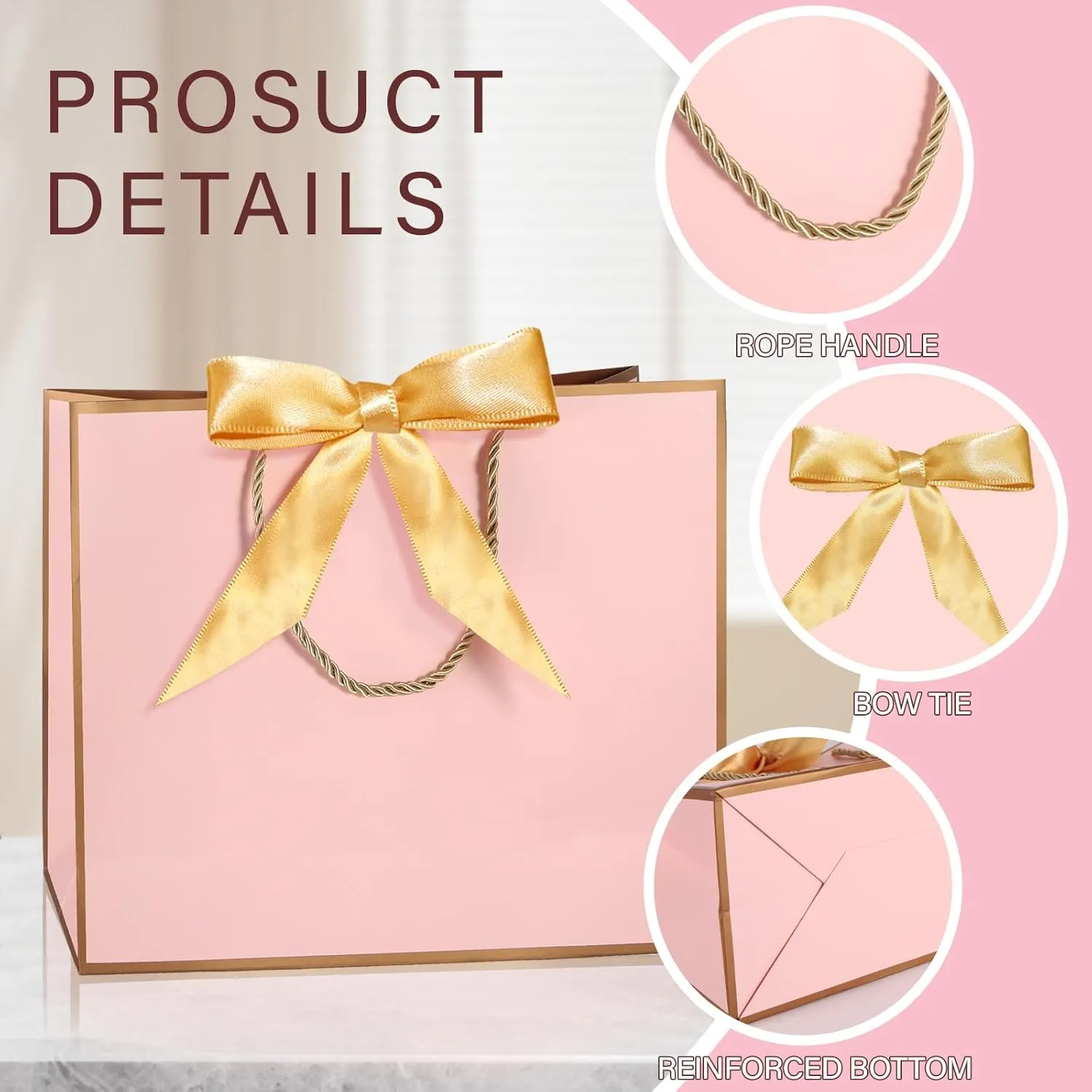 LDIWEE 12 PCS Gift Bags with Handles, 12.6 x 10 x 4.33'' Large Bag with Bow Ribbon Thank You Gift Bags, Ideal for Wedding, Bridesmaid, Mothers Day, Birthday, Baby Shower, Welcome