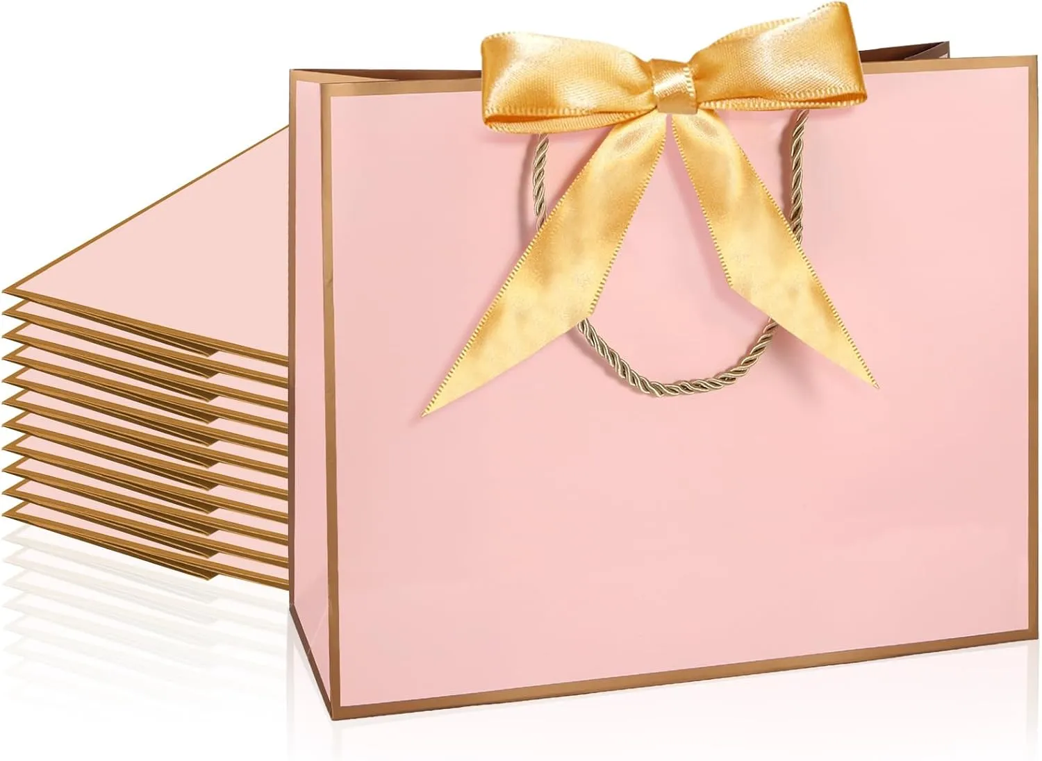 LDIWEE 12 PCS Gift Bags with Handles, 12.6 x 10 x 4.33'' Large Bag with Bow Ribbon Thank You Gift Bags, Ideal for Wedding, Bridesmaid, Mothers Day, Birthday, Baby Shower, Welcome
