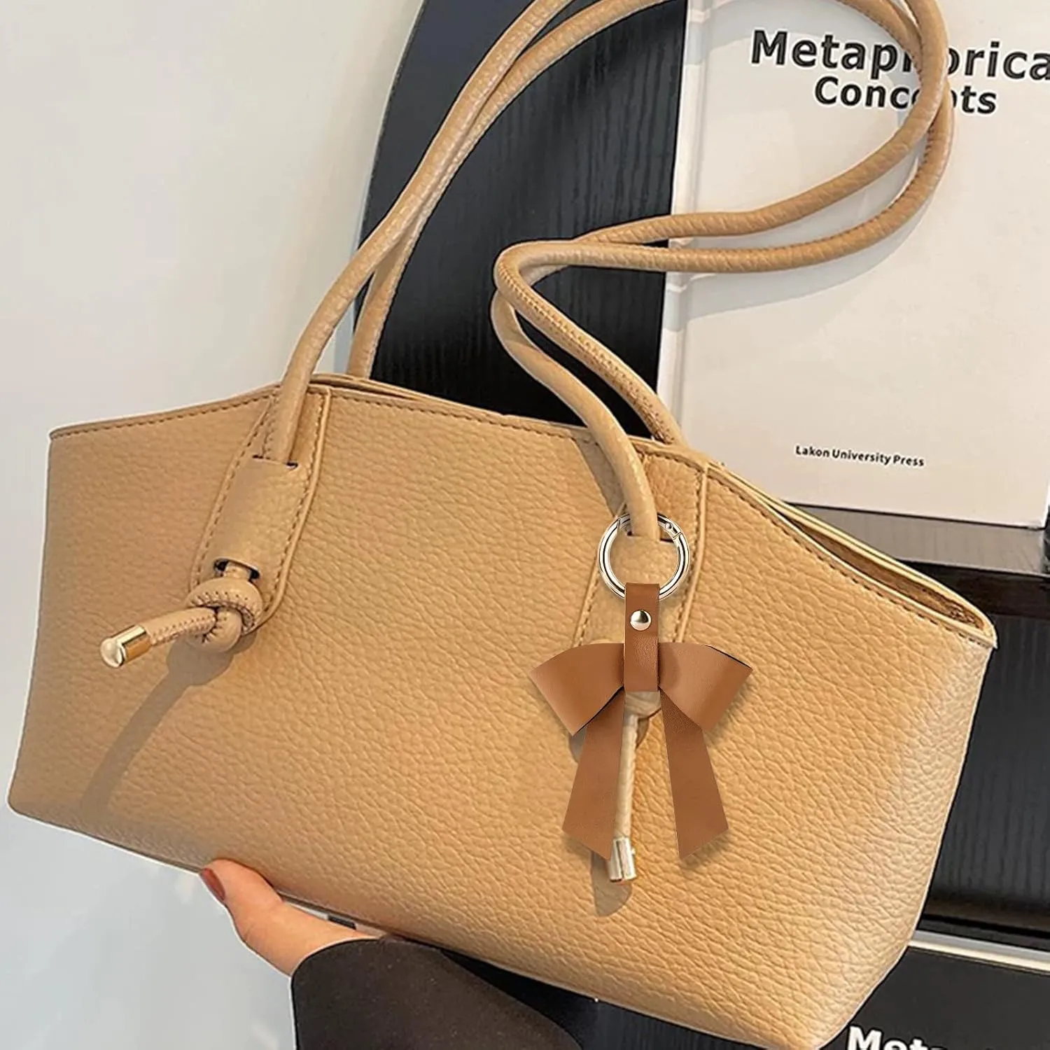 Leather Bow Charm for Bag Purse Handbag, Elegant Bow Keychain, Cute Bag Accessory