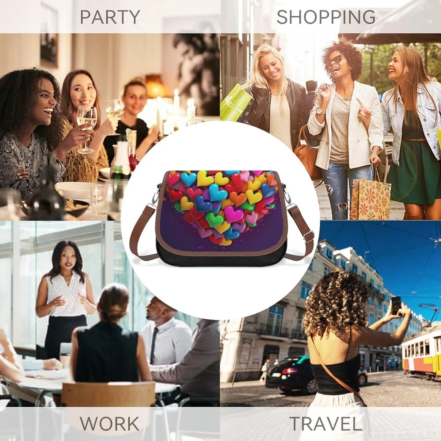 Leather Crossbody Bag for Women Squirrel Eats Nuts Detachable Strap Handbags Travel Purse Shoulder Bags for Daily Use
