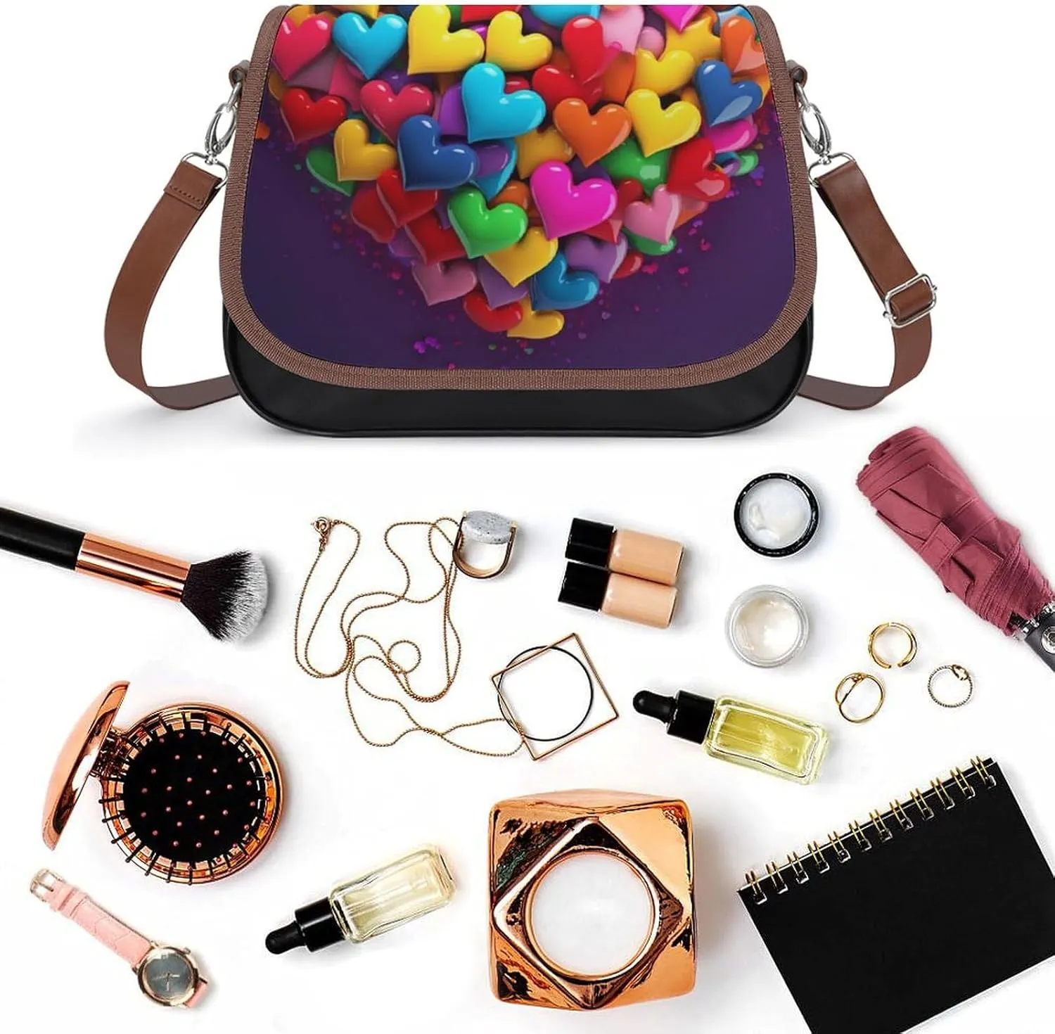 Leather Crossbody Bag for Women Squirrel Eats Nuts Detachable Strap Handbags Travel Purse Shoulder Bags for Daily Use
