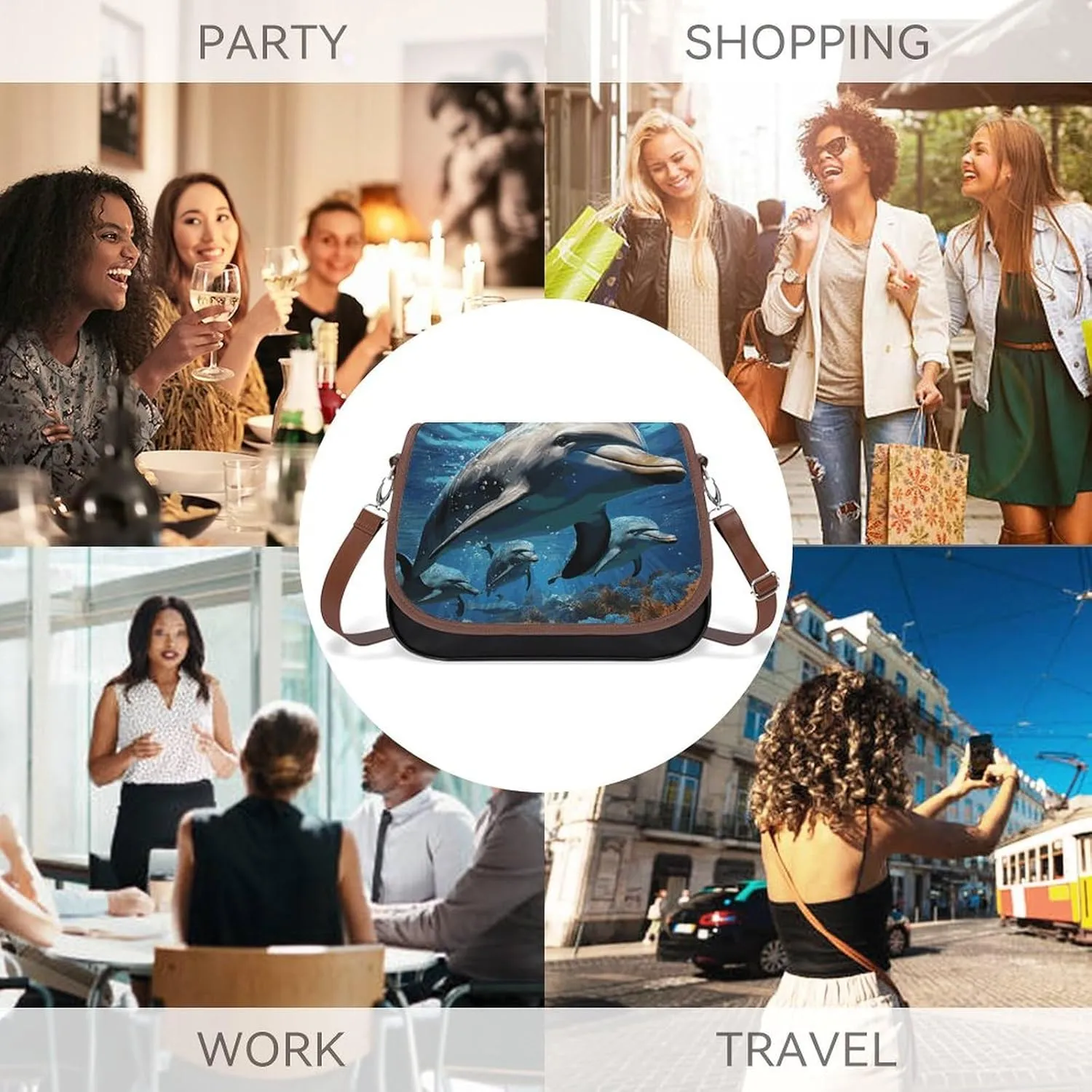 Leather Crossbody Bag for Women Squirrel Eats Nuts Detachable Strap Handbags Travel Purse Shoulder Bags for Daily Use