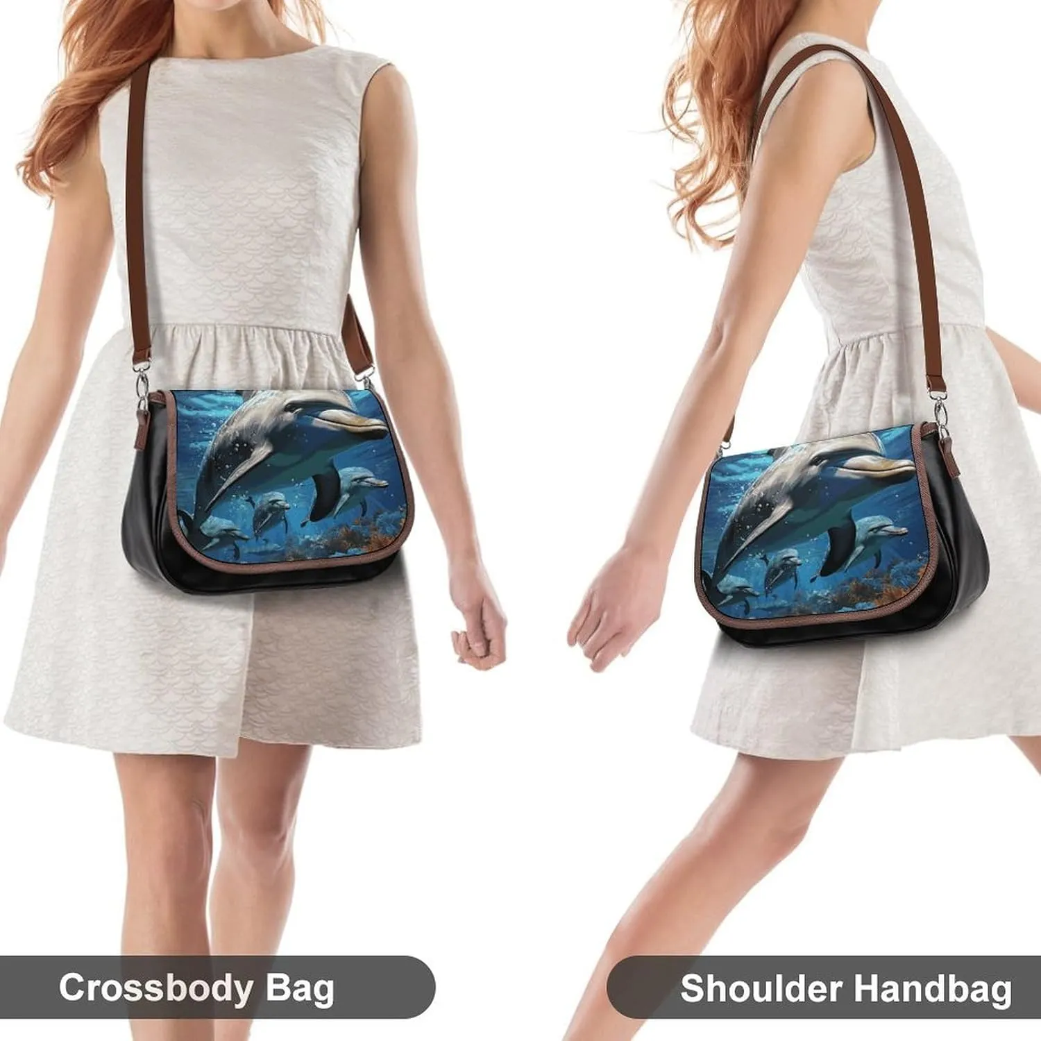 Leather Crossbody Bag for Women Squirrel Eats Nuts Detachable Strap Handbags Travel Purse Shoulder Bags for Daily Use