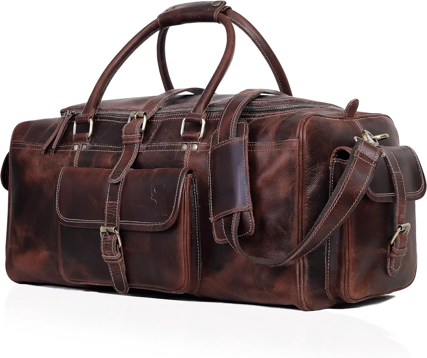 Leather Duffel Bag for Men, Weekender 24" Duffle Gym Bags, Full Grain Underseat Travel Carry-On Bag, Overnight Bag Ideal for Sports, Airplane Luggage by Leather Farm