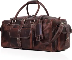 Leather Duffel Bag for Men, Weekender 24" Duffle Gym Bags, Full Grain Underseat Travel Carry-On Bag, Overnight Bag Ideal for Sports, Airplane Luggage by Leather Farm
