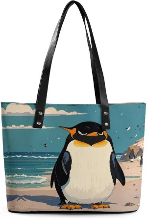 Leather Lady's Handbag Emperor Penguin Academy Print Leather Tote Bags For Women Trendy Ladies Shoulder Bag for Work, Travel, Casual Use