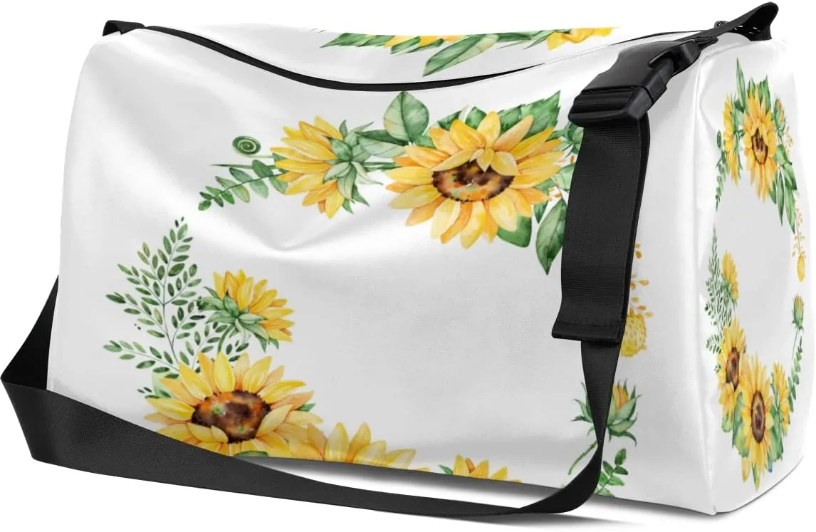 Leather Sport Gym Bag Colorful Garland Pattern Weekender Bag for Women and Men Carry On Bag Sunflower Flower Travel Duffel Bag