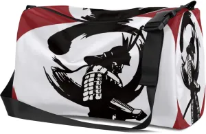 Leather Sport Gym Bag Illustration of Japanese Samurai Weekender Bag for Women and Men Carry On Bag Warrior Travel Duffel Bag