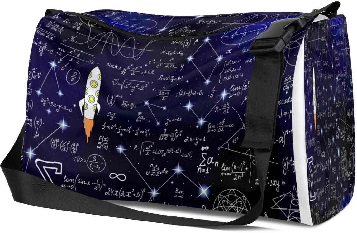 Leather Sport Gym Bag Mathematical Formula Weekender Bag for Women and Men Carry On Bag Science Pattern Travel Duffel Bag