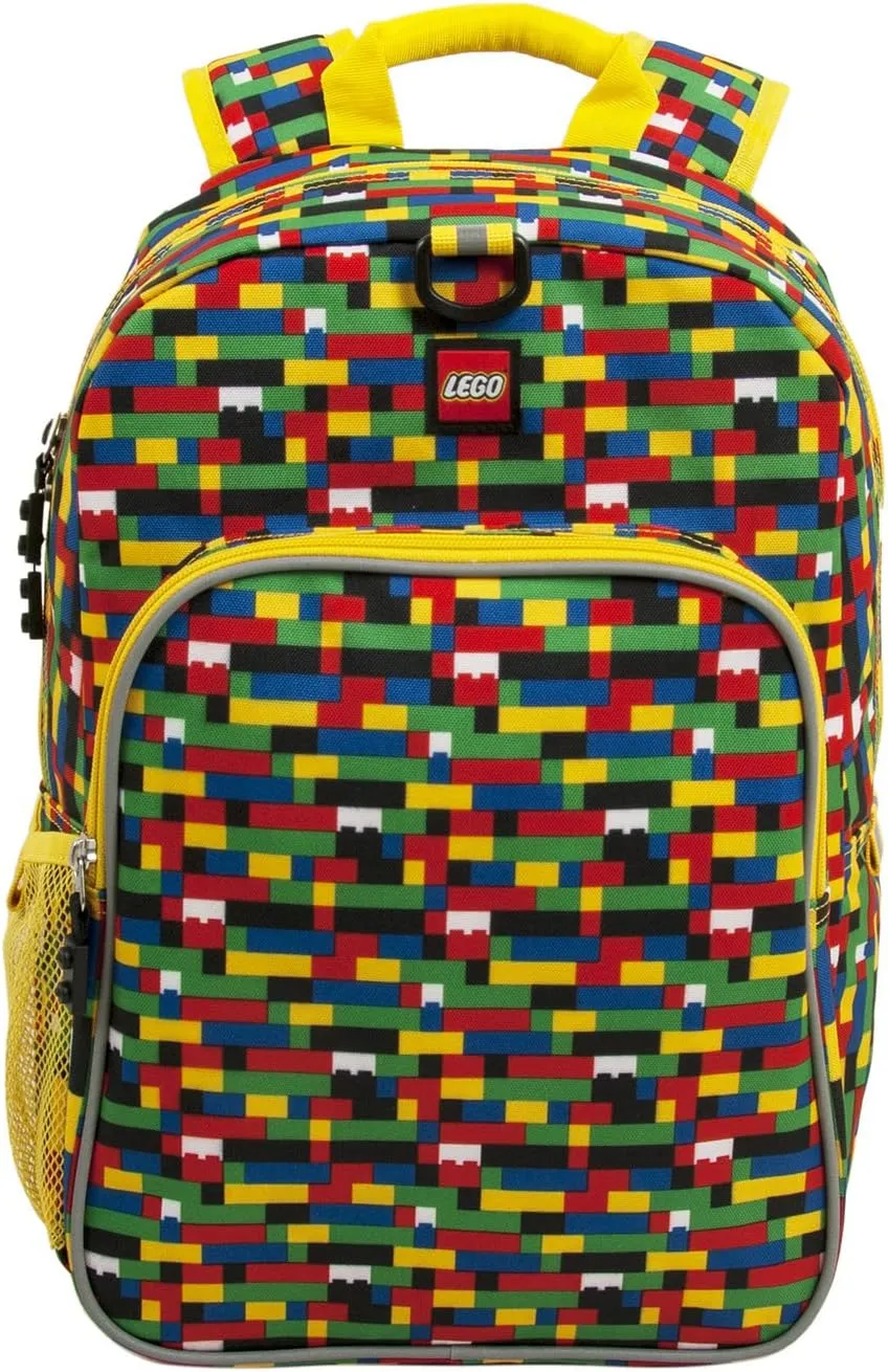 LEGO Heritage Classic Kids School Backpack Bookbag, for Travel, On-the-Go, Back to School, Boys and Girls, with Adjustable Padded Straps and Fun patterns, Brick Wall