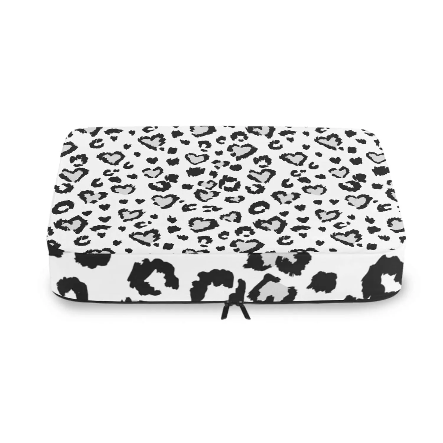 Leopard Jaguar Skin with Grey Hearts Black Spots Animal Print 4 Set Packing Cubes, Travel Packing Organizers, 600D Oxford Cloth Toiletry Storage Bag, Luggage Mesh Bags for Accessories