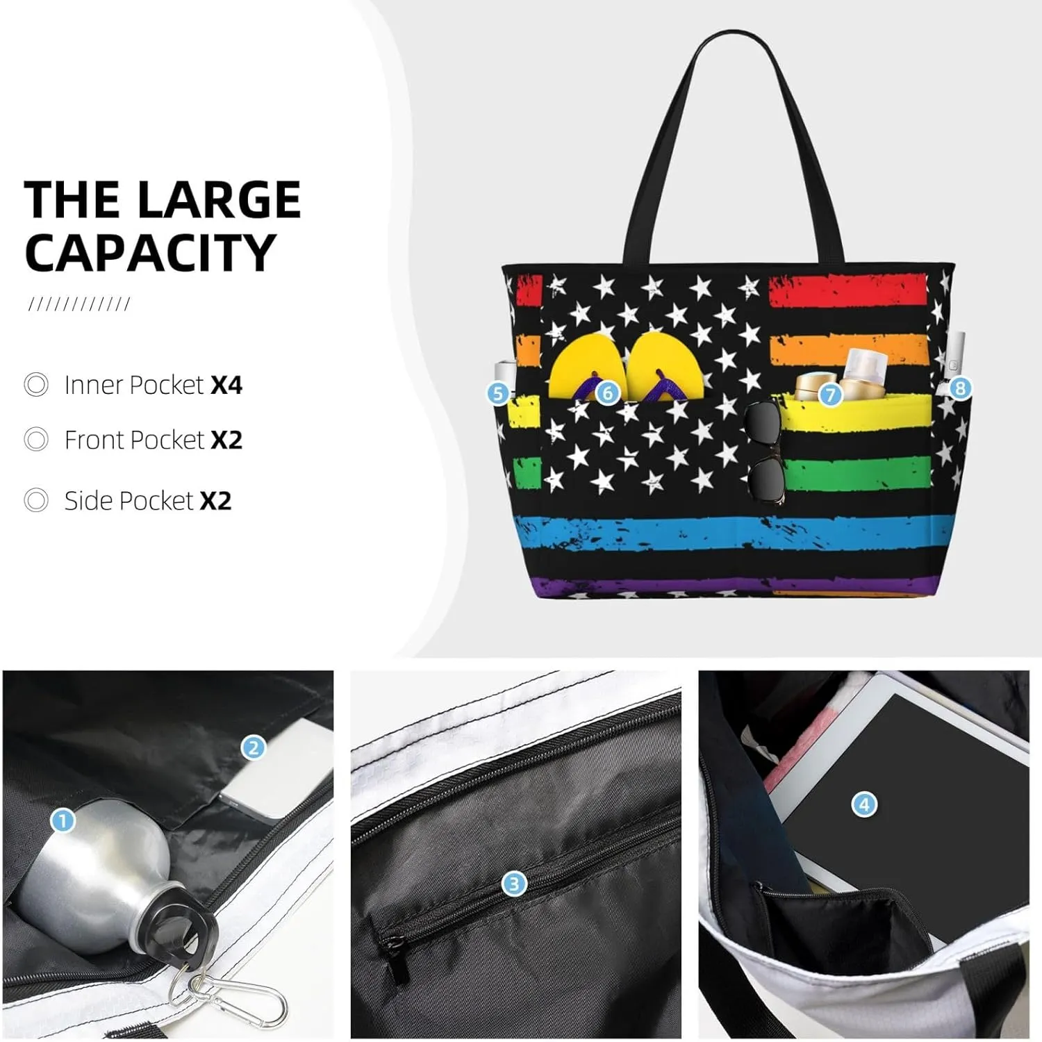 LGBT Pride Rainbow Gay Frog Large Capacity Travel Bag Lightweight Shopping Handbag Beach Tote Bags Casual Work Bag