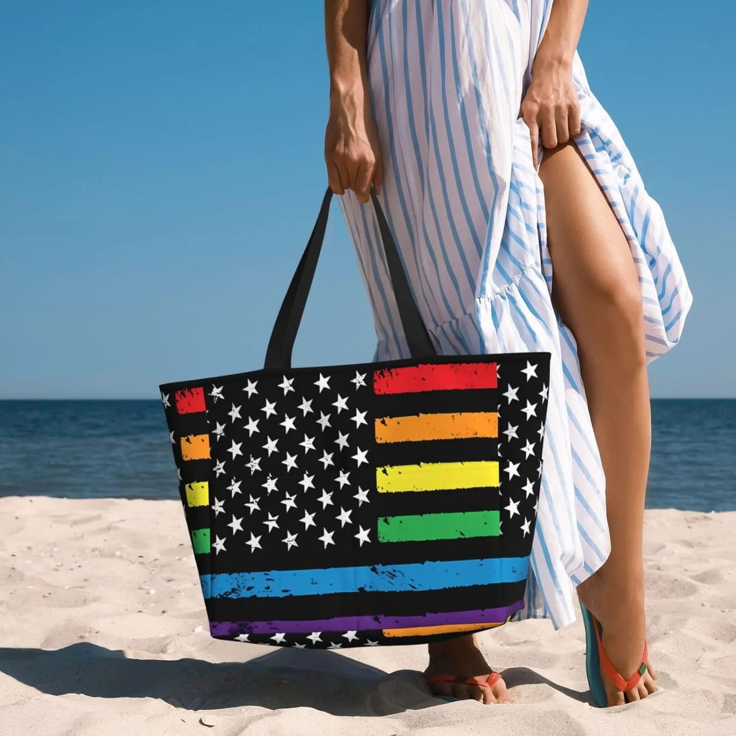 LGBT Pride Rainbow Gay Frog Large Capacity Travel Bag Lightweight Shopping Handbag Beach Tote Bags Casual Work Bag