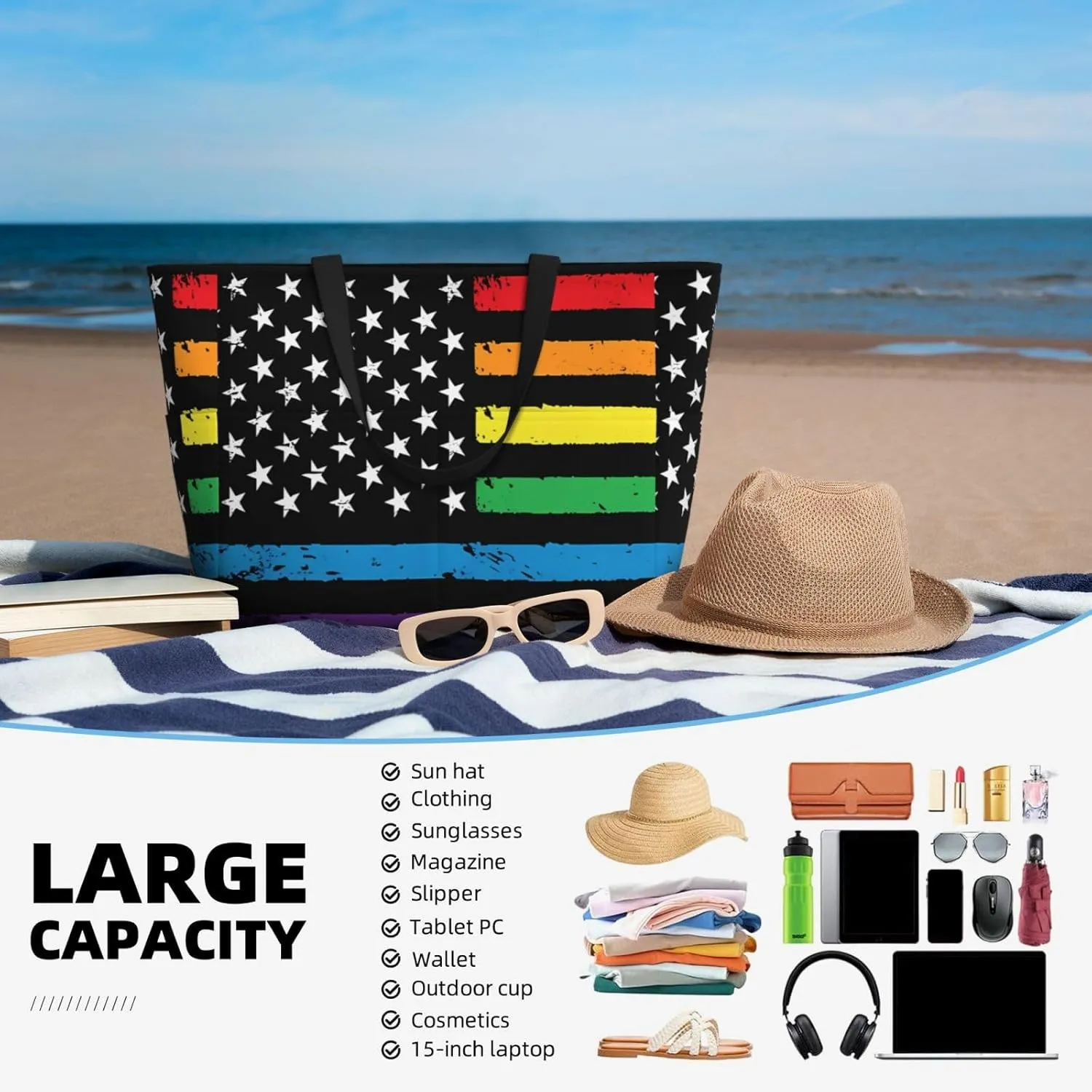 LGBT Pride Rainbow Gay Frog Large Capacity Travel Bag Lightweight Shopping Handbag Beach Tote Bags Casual Work Bag
