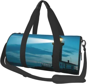 Lighthouse Print Round Large Capacity Travel Luggage Bags,Men's and Women's Hand-Held Travel Clothing Bags