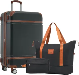 Lightweight Hardshell Luggage Set for Easy Travel, Includes 24-Inch Suitcase and Duffel Bag, Elegant Black