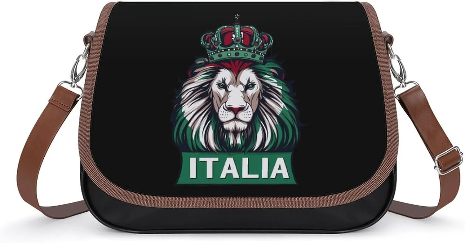 Lion Italy Italian Flag Crossbody Bags for Women Leather Tote Bag Handbag Purse for Work Travel