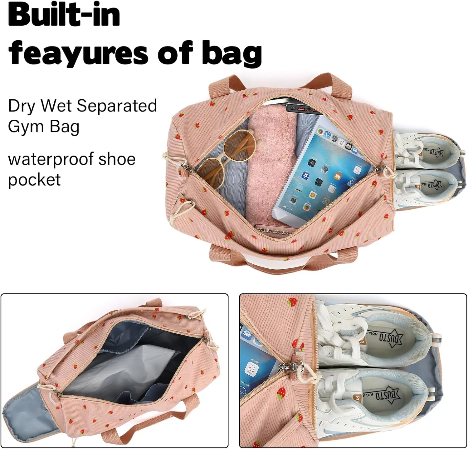LOIDOU Duffle Bags Girls Women Gym Dance Bag Small Weekender Ovenight Carry On Tote with Shoe Compartment and Wet Pocket