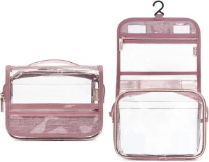 LOKASS Hanging Toiletry Bag, TSA Approved Clear Makeup Bags for Travel Essentials Snack Bags Snack Pouch for Travel, Transparent Cosmetic Organizer Pouch for Women with Handle