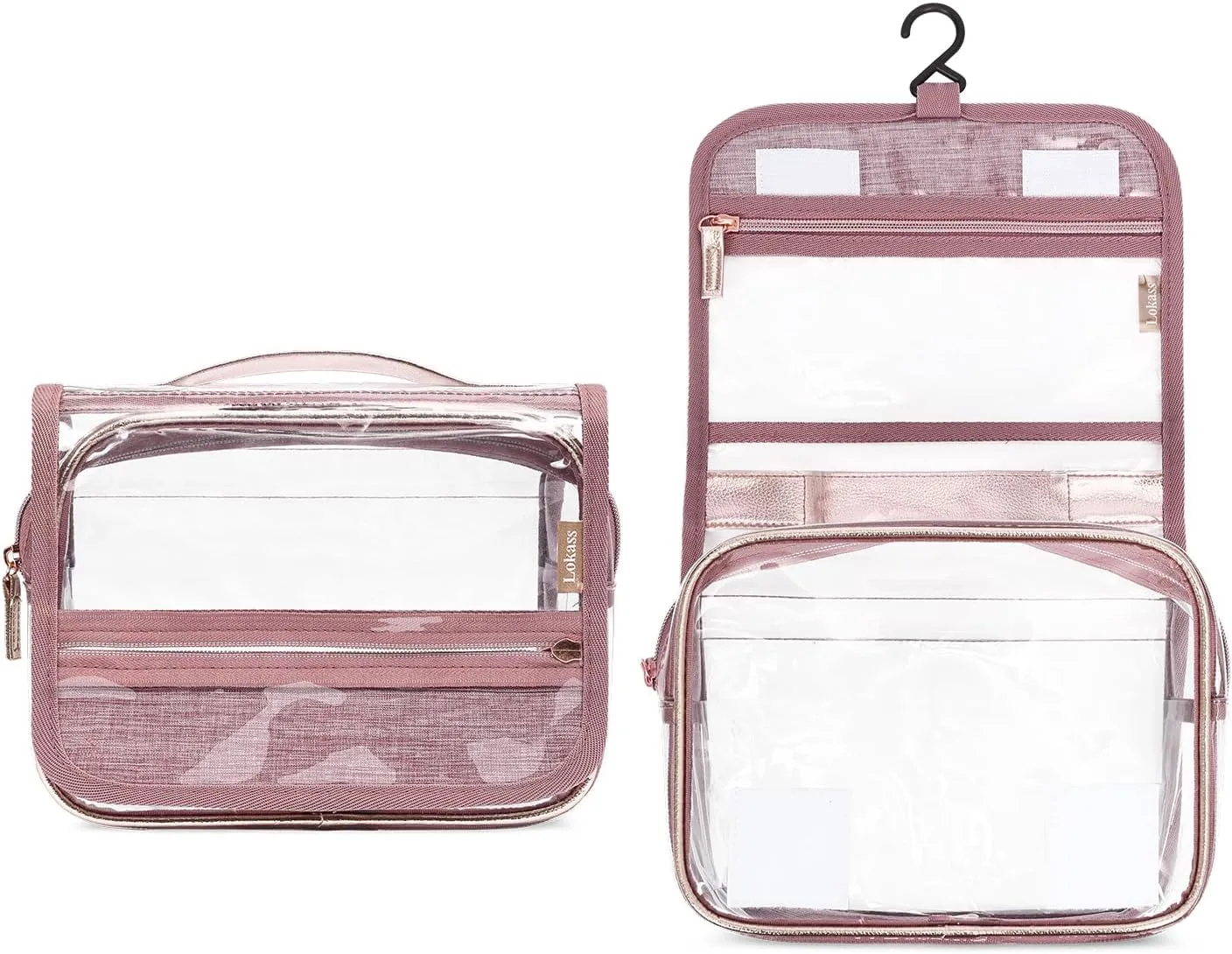 LOKASS Hanging Toiletry Bag, TSA Approved Clear Makeup Bags for Travel Essentials Snack Bags Snack Pouch for Travel, Transparent Cosmetic Organizer Pouch for Women with Handle