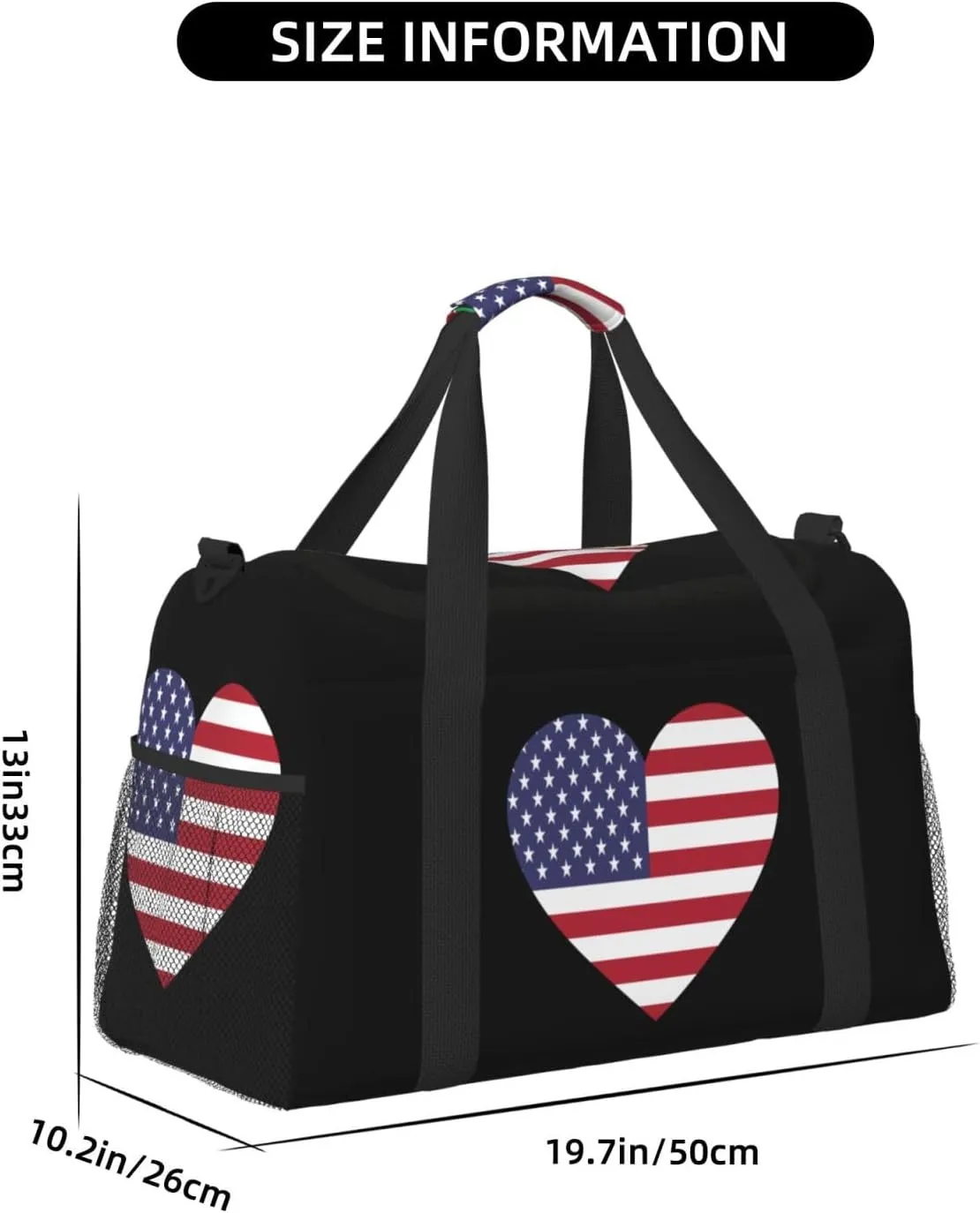 Love America Flag Travel Duffel Bag Large Foldable Waterproof Overnight Bag For Beach Swim Bags Pool Sports Gym