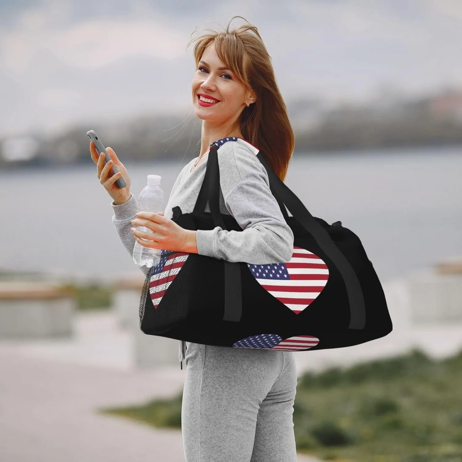 Love America Flag Travel Duffel Bag Large Foldable Waterproof Overnight Bag For Beach Swim Bags Pool Sports Gym