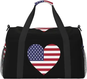 Love America Flag Travel Duffel Bag Large Foldable Waterproof Overnight Bag For Beach Swim Bags Pool Sports Gym