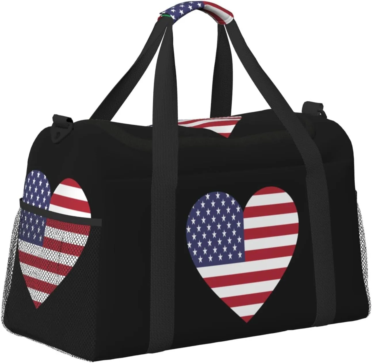 Love America Flag Travel Duffel Bag Large Foldable Waterproof Overnight Bag For Beach Swim Bags Pool Sports Gym