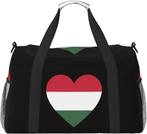 Love Hungary Flag Travel Duffel Bag Large Foldable Waterproof Overnight Bag For Beach Swim Bags Pool Sports Gym