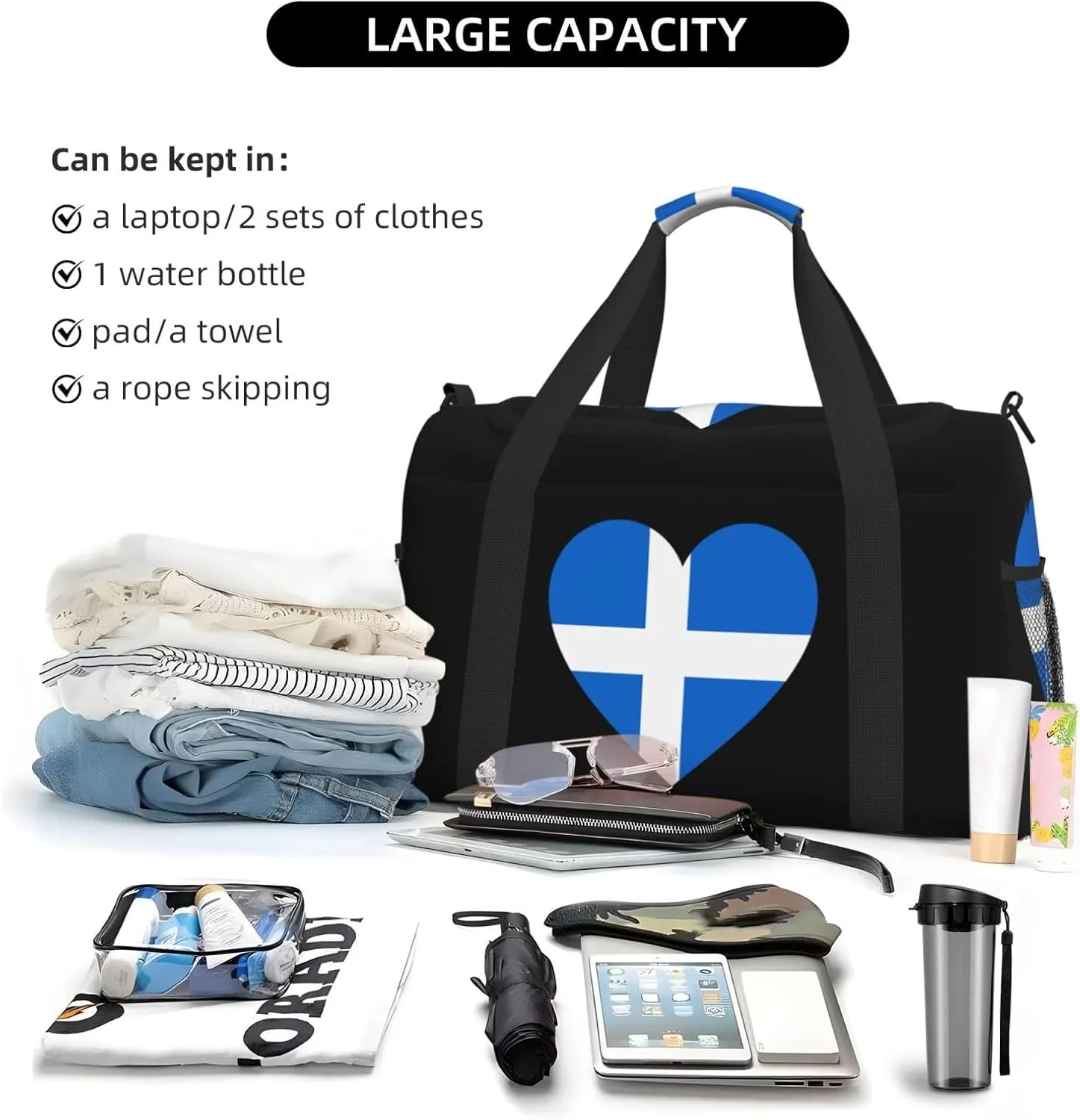 Love Shetland Flag Travel Duffel Bag Large Foldable Waterproof Overnight Bag For Beach Swim Bags Pool Sports Gym