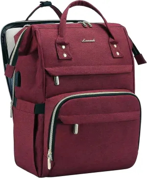 LOVEVOOK 17.3 Inch Laptop Backpack, Large Travel Backpack for Women, Water Resistant Teacher Backpack with Laptop Compartment, Professional Business Work bags with Charger, Wine Red