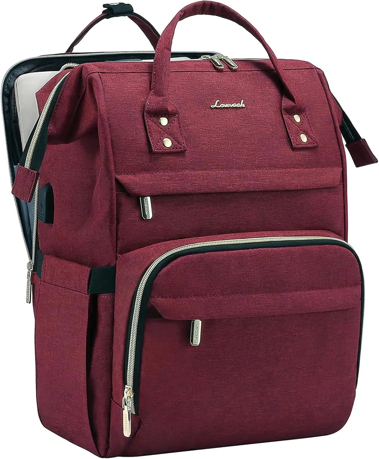 LOVEVOOK 17.3 Inch Laptop Backpack, Large Travel Backpack for Women, Water Resistant Teacher Backpack with Laptop Compartment, Professional Business Work bags with Charger, Wine Red