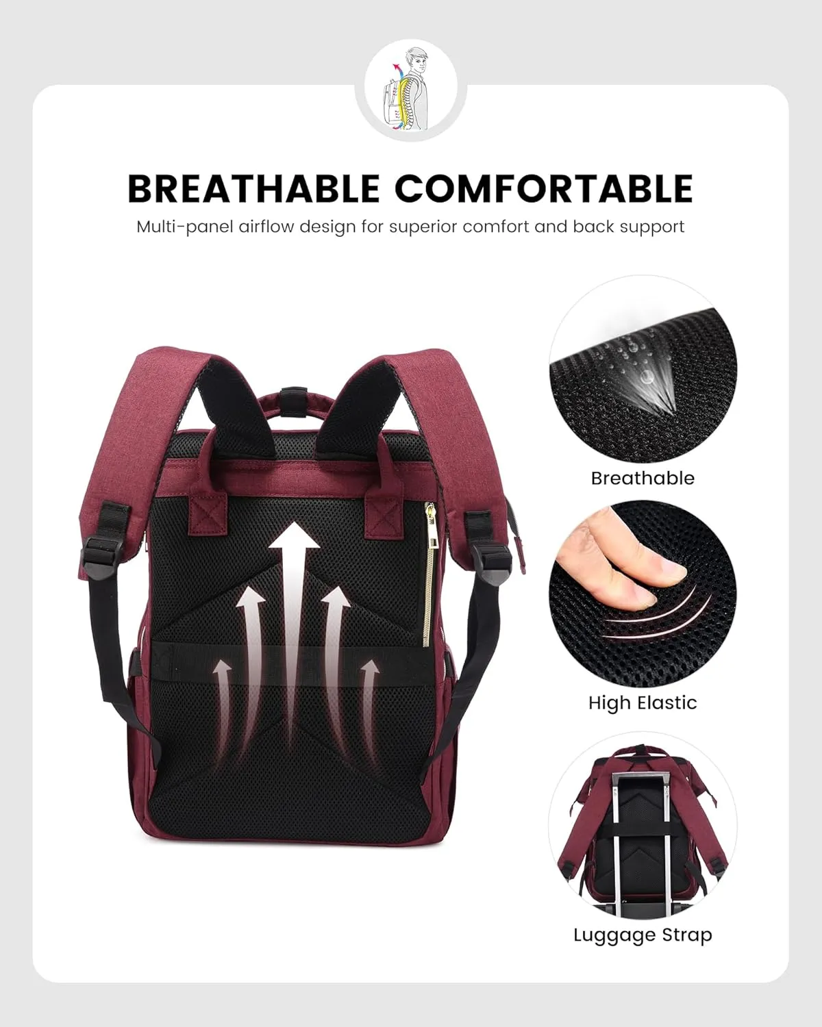 LOVEVOOK 17.3 Inch Laptop Backpack, Large Travel Backpack for Women, Water Resistant Teacher Backpack with Laptop Compartment, Professional Business Work bags with Charger, Wine Red