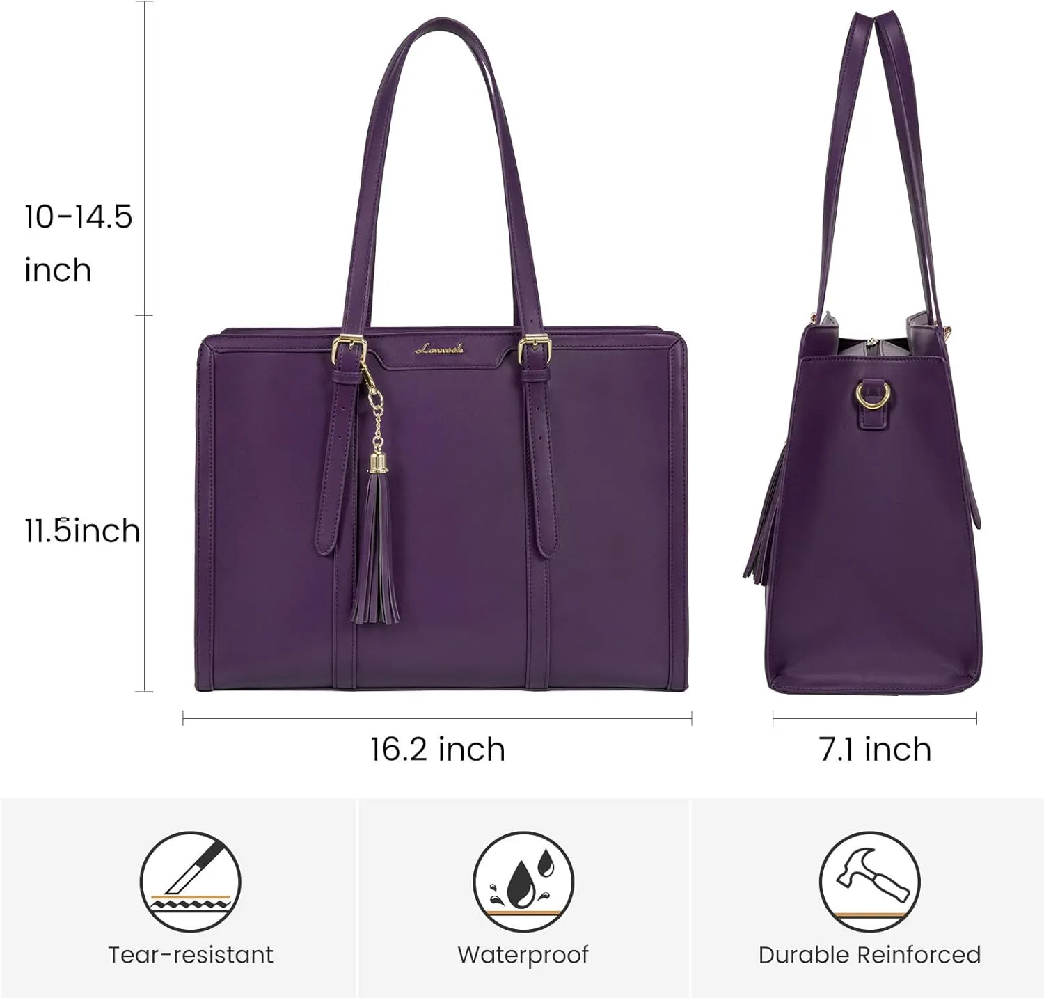 LOVEVOOK Laptop Bag for Women 15.6 inch Lightweight PU Laptop Tote Bag, Large Capacity Computer bag with Clutch Purse for Business, Work, Office, Travel,School，Casual（Dark Purple，15.6 Inch）