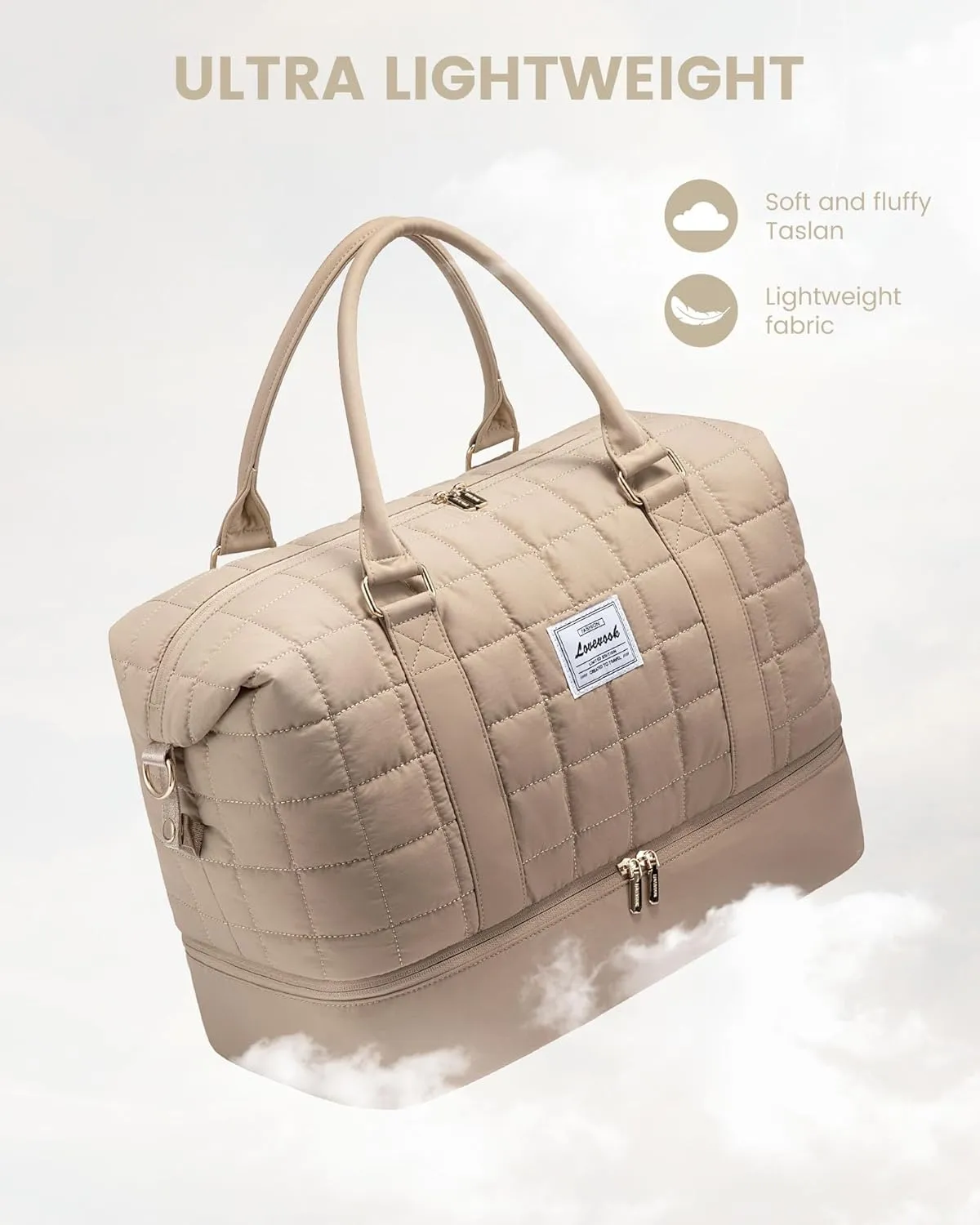 LOVEVOOK Puffer Weekender Bags for Women with Shoe Compartment, Carry On Overnight Bag with Toiletry Bag,Hospital Bag for Labor and Delivery, Gym Duffel Bag with Wet Pocket,2Pcs Set