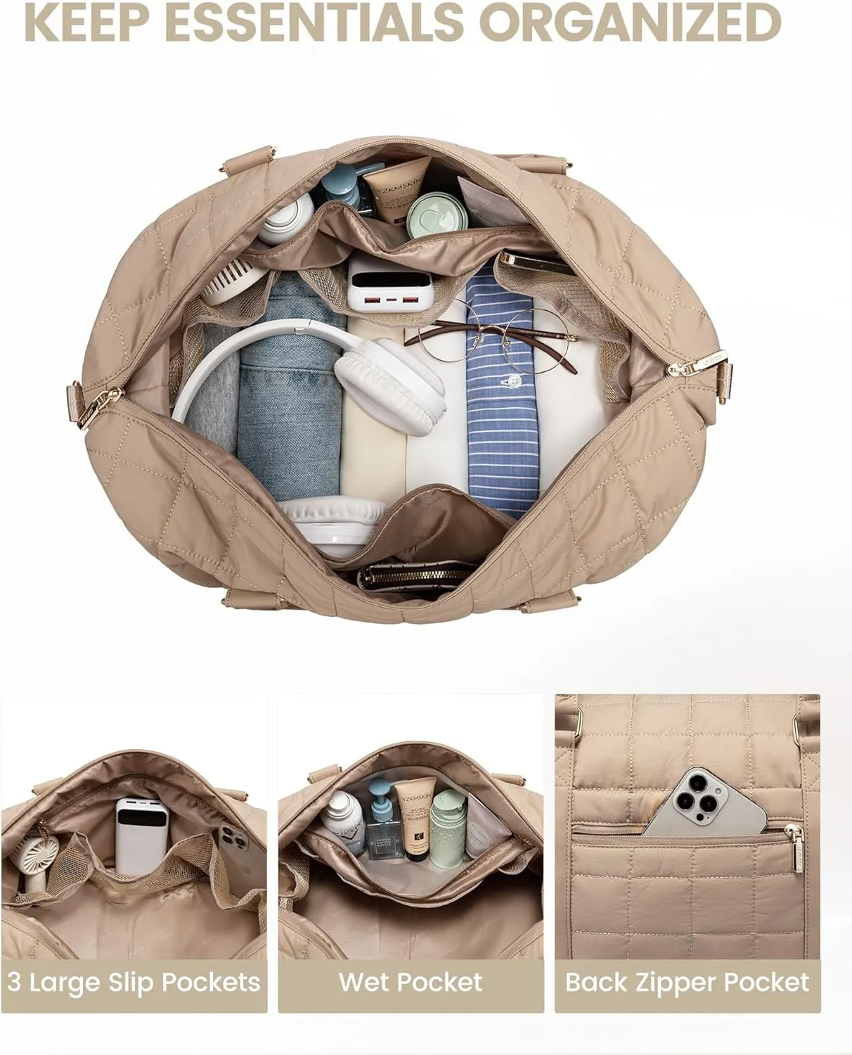 LOVEVOOK Puffer Weekender Bags for Women with Shoe Compartment, Carry On Overnight Bag with Toiletry Bag,Hospital Bag for Labor and Delivery, Gym Duffel Bag with Wet Pocket,2Pcs Set