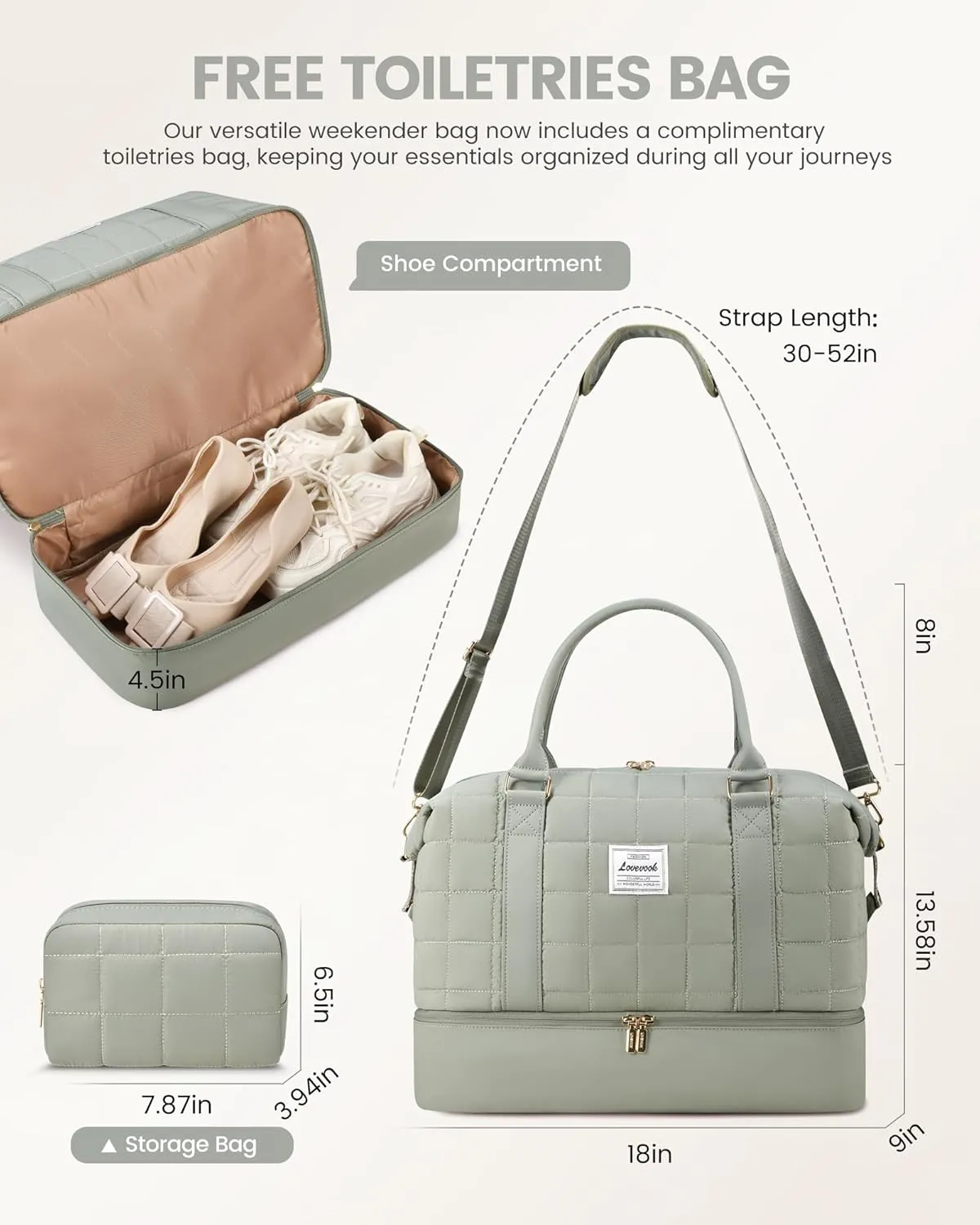 LOVEVOOK Travel Duffle Bag, Puffer Weekender Bags for Women with Shoe Compartment, Carry On Overnight Bag with Toiletry Bag,Hospital Bag for Labor and Delivery, Gym Duffel Bag with Wet Pocket,2Pcs Set