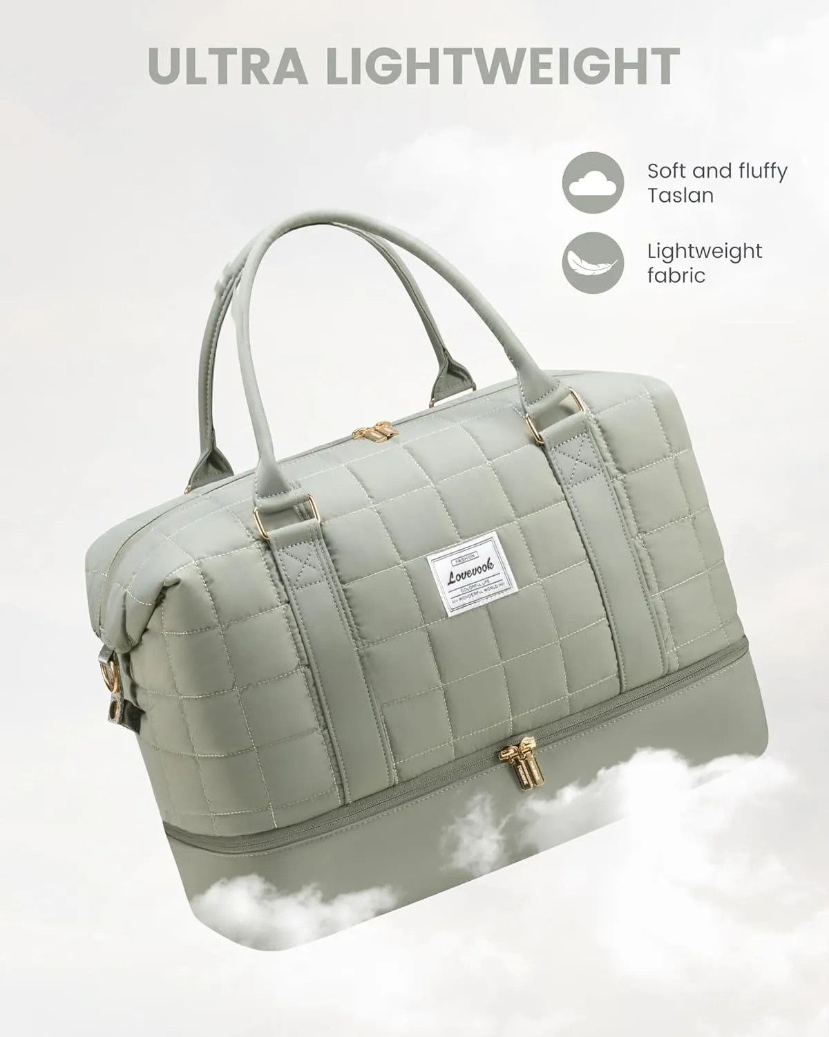 LOVEVOOK Travel Duffle Bag, Puffer Weekender Bags for Women with Shoe Compartment, Carry On Overnight Bag with Toiletry Bag,Hospital Bag for Labor and Delivery, Gym Duffel Bag with Wet Pocket,2Pcs Set