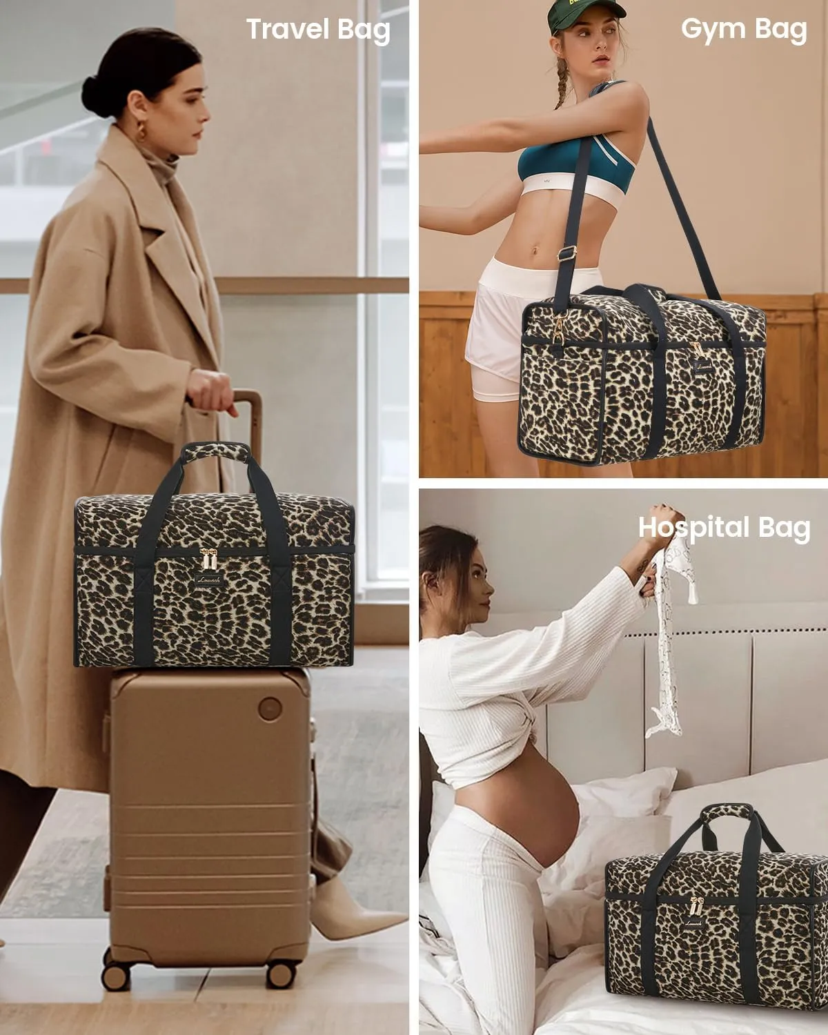 LOVEVOOK Travel Duffle Bag, Weekender Bags For Women, Carry On Duffel Bags For Airplanes, Overnight Bag With Toiletry Bag, Hospital Bag for Labor and Delivery, Yoga Gym Bag with Wet Pocket, 3Pcs Set