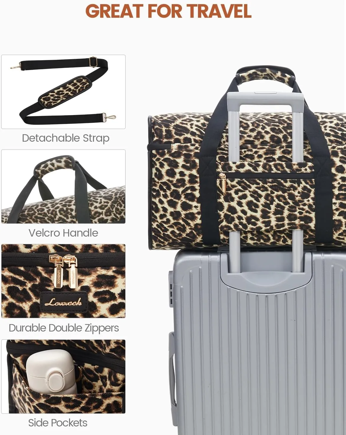 LOVEVOOK Travel Duffle Bag, Weekender Bags For Women, Carry On Duffel Bags For Airplanes, Overnight Bag With Toiletry Bag, Hospital Bag for Labor and Delivery, Yoga Gym Bag with Wet Pocket, 3Pcs Set