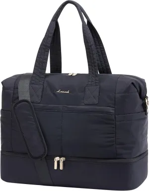 LOVEVOOK Travel Duffle Bag, Women's Personal Item Travel Bag with Shoe Compartment and Toiletry Bag, TSA-Approved Carry-On, Weekender Overnight Bags for Travel (Black, 18.5Inch)