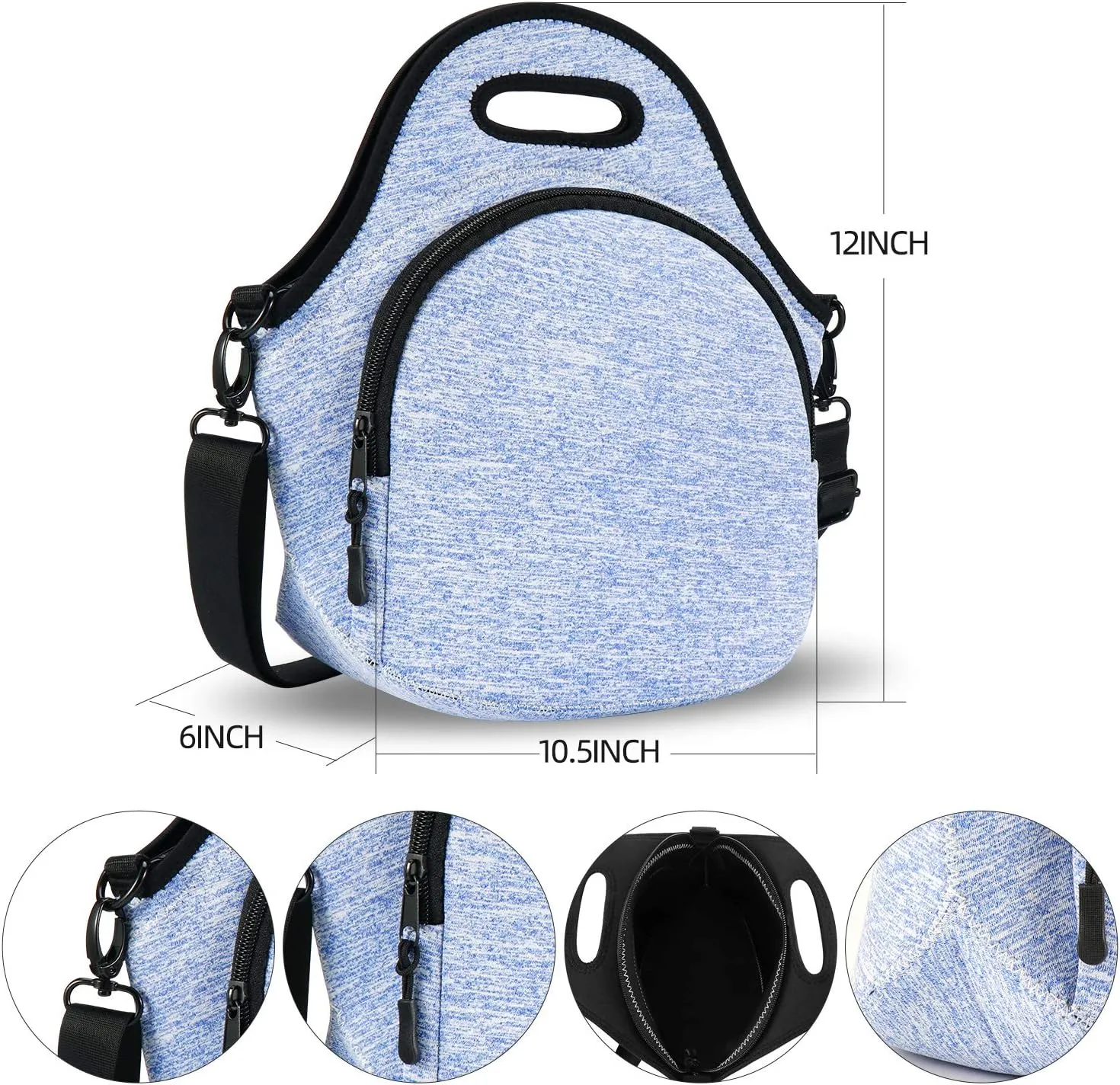 Lunch Bags For Women, Men Kids Neoprene Lunch Tote Bags With Adjustable Detachable Shoulder Straps Reusable Soft Insulated Lunch Bags For School/Picnic/Work(Royal Blue)