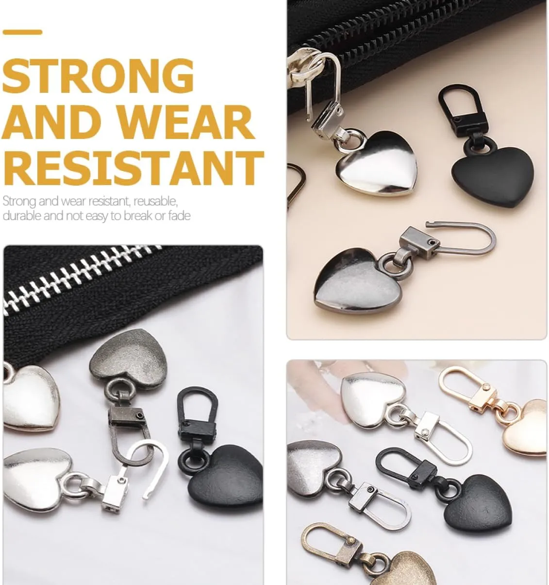 Lurrose 3sets 12pcs Detachable Zipper Pulls Durable Zipper Heads for Jackets Bags and Boots Easy to Install Replacement Tabs Heart Design 12pcs*3