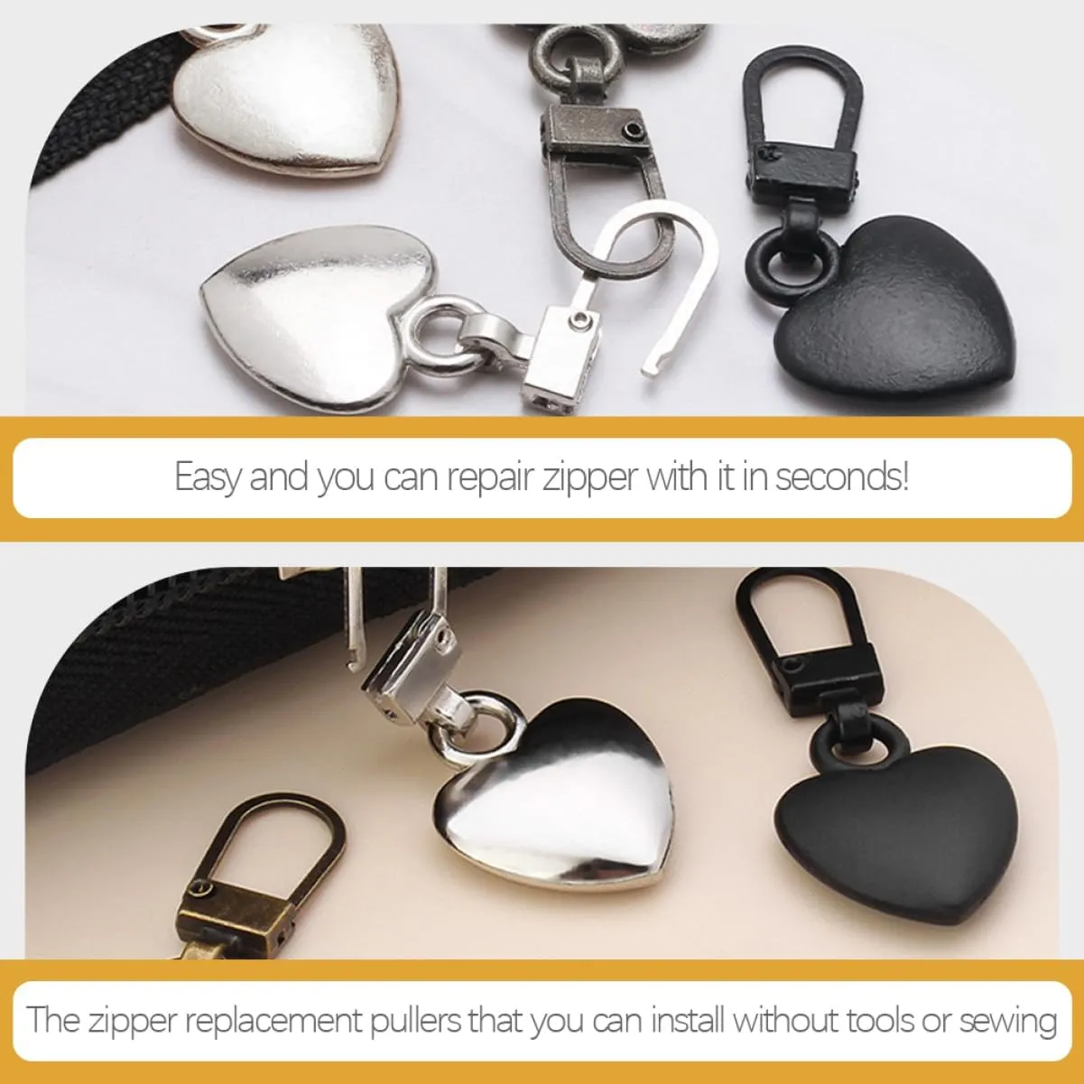 Lurrose 3sets 12pcs Detachable Zipper Pulls Durable Zipper Heads for Jackets Bags and Boots Easy to Install Replacement Tabs Heart Design 12pcs*3