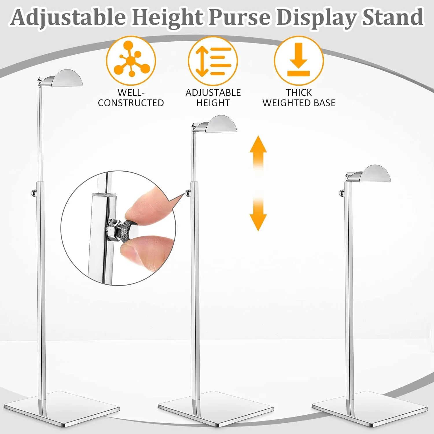 Maitys 4 Pack Purse Display Stands Stainless Steel Adjustable Height Bags Display Holder for Home Store Boutique Counter (Silver)
