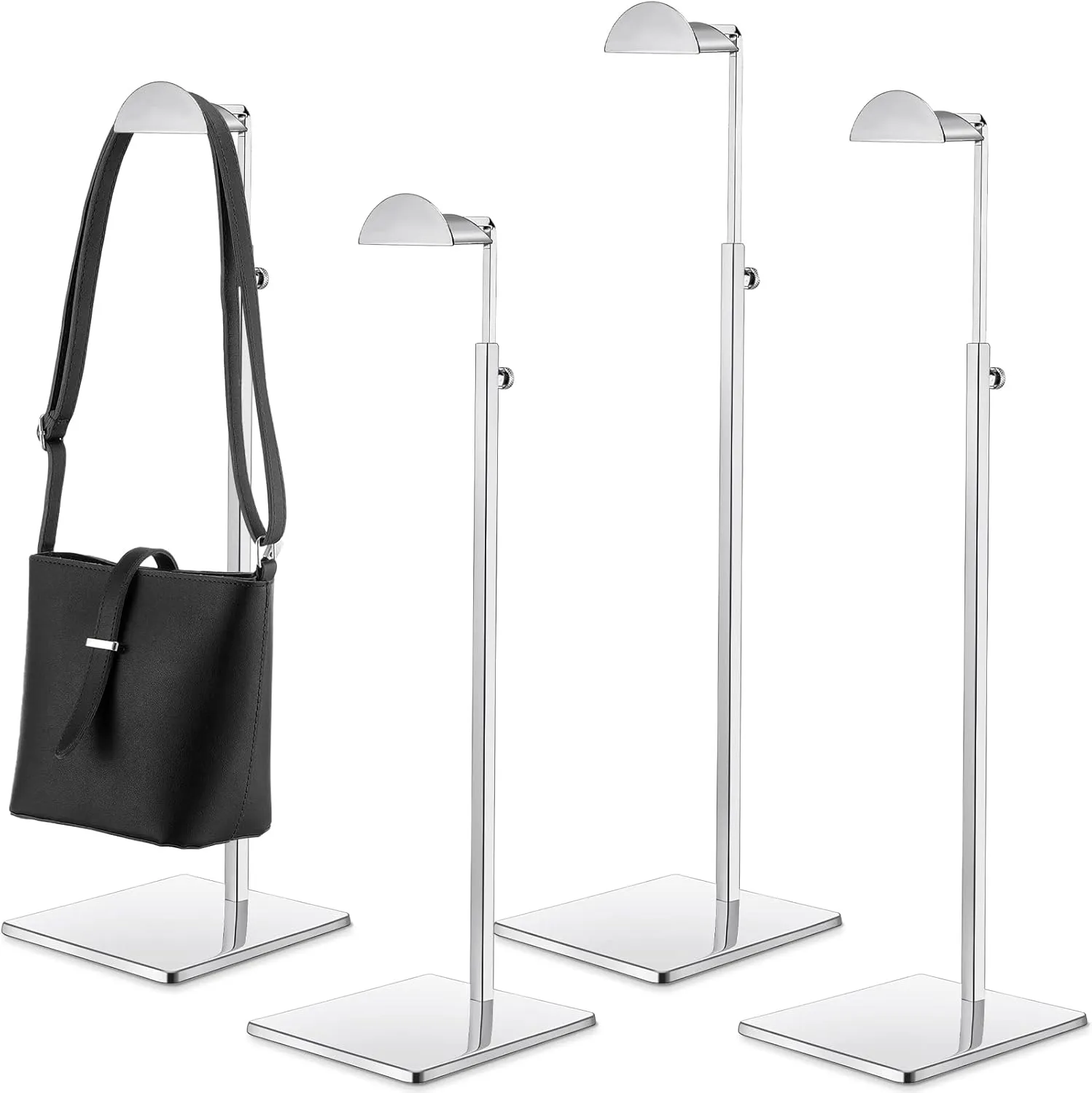 Maitys 4 Pack Purse Display Stands Stainless Steel Adjustable Height Bags Display Holder for Home Store Boutique Counter (Silver)