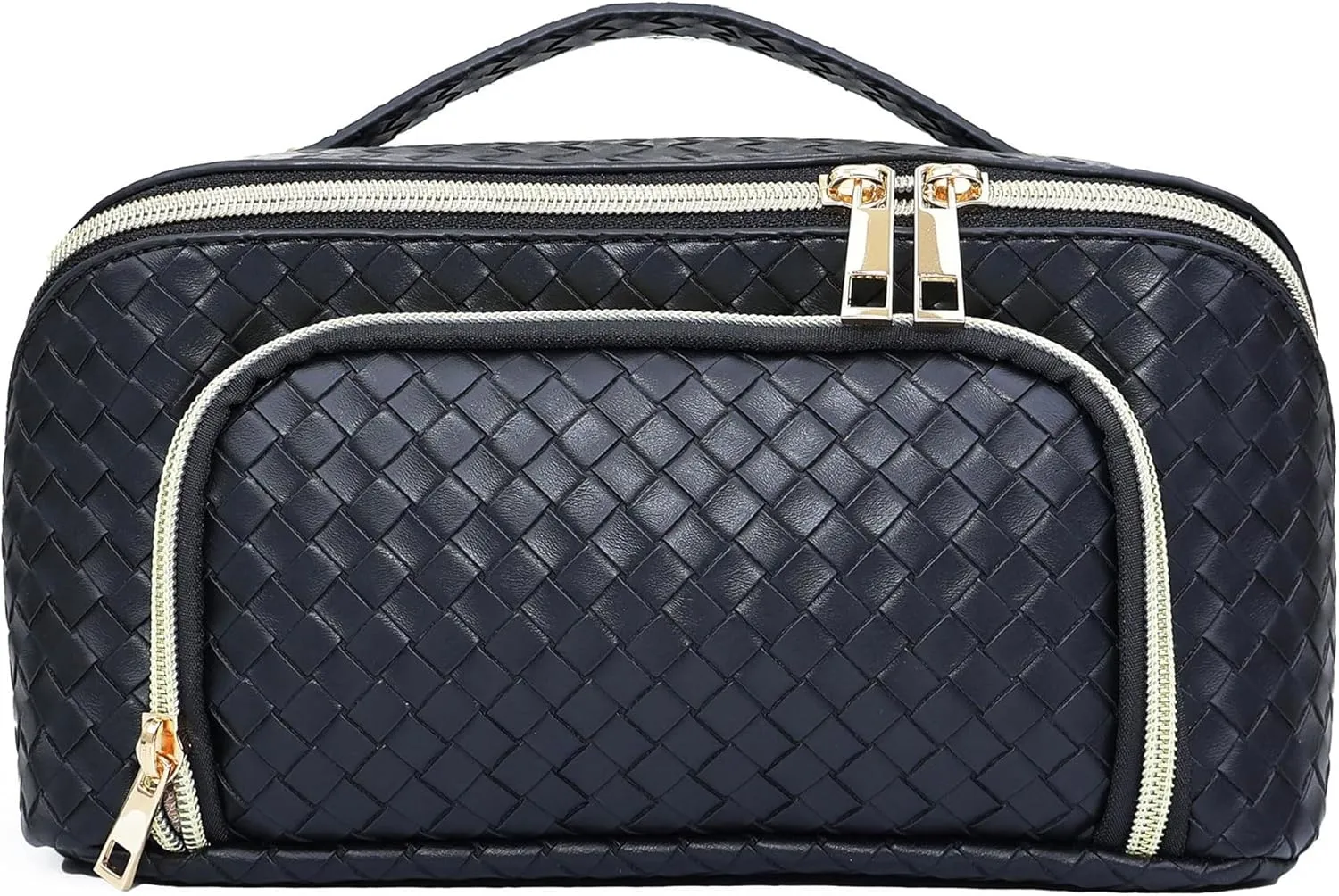 make up bags women Travel Makeup Bag Cosmetic Bag Toiletry Bag Woven,Wide Open Portable Waterproof Pouch Make up Organizer with Divider and Handle (Black)