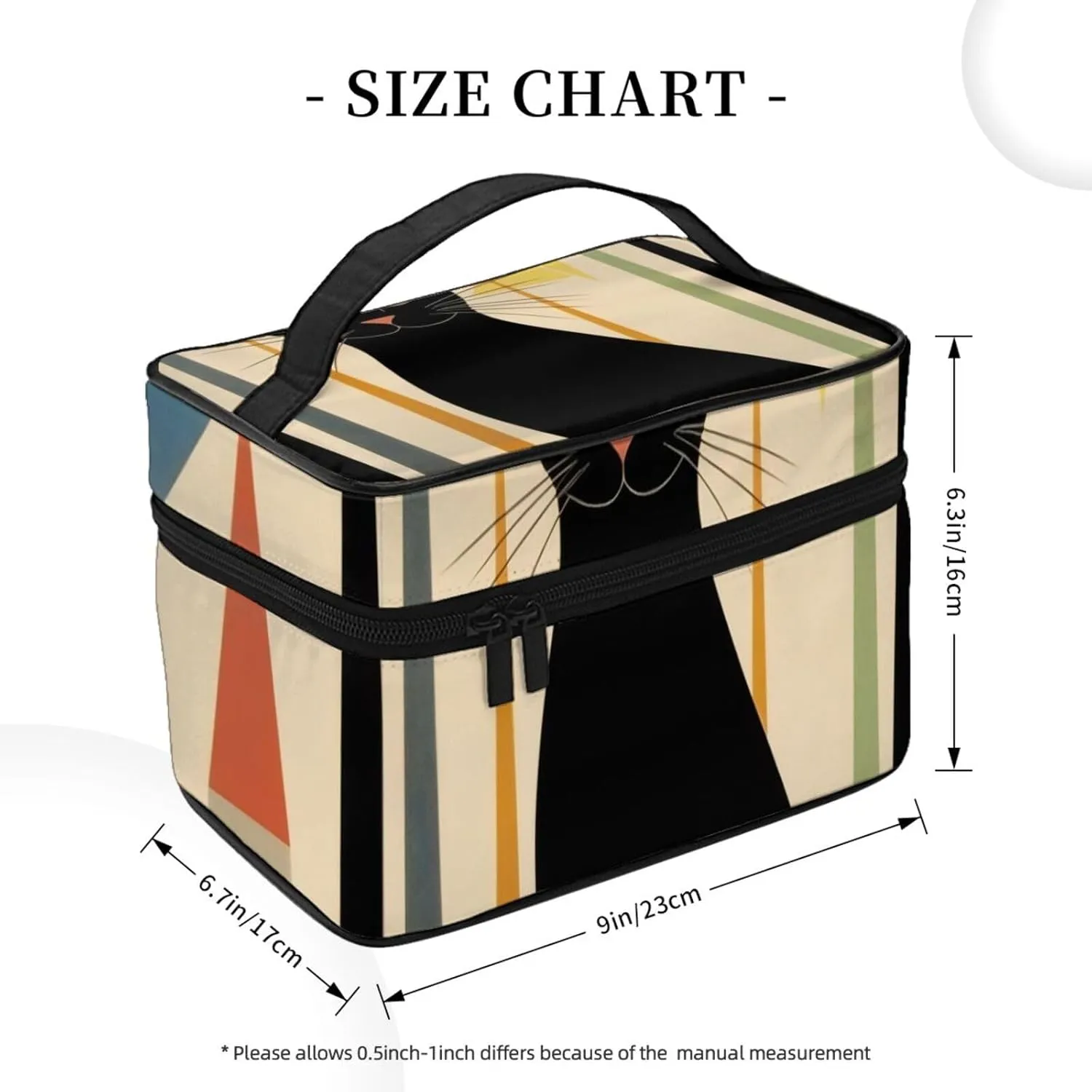 Makeup Bags Portable Travel Cosmetic Bag For Women, Zipper Makeup Organizer,Cute Mid-Century Modern Art Cat Cosmetic Bag