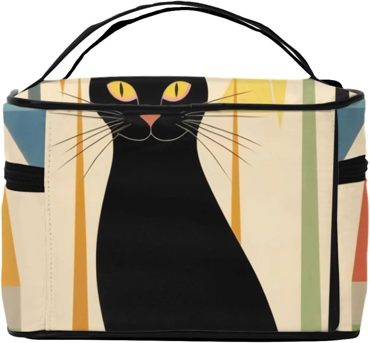 Makeup Bags Portable Travel Cosmetic Bag For Women, Zipper Makeup Organizer,Cute Mid-Century Modern Art Cat Cosmetic Bag