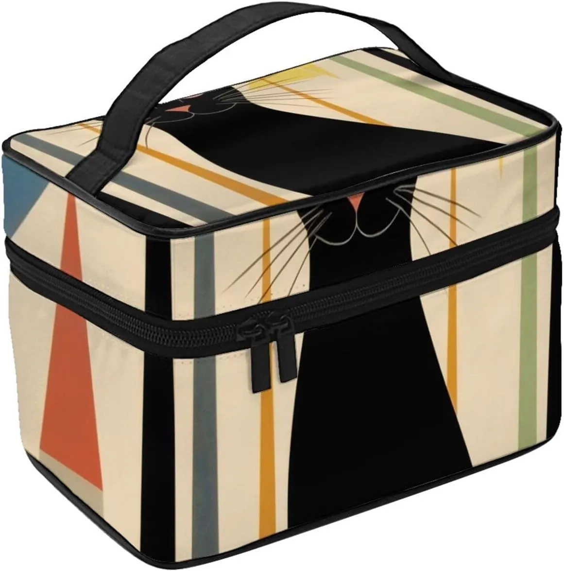 Makeup Bags Portable Travel Cosmetic Bag For Women, Zipper Makeup Organizer,Cute Mid-Century Modern Art Cat Cosmetic Bag